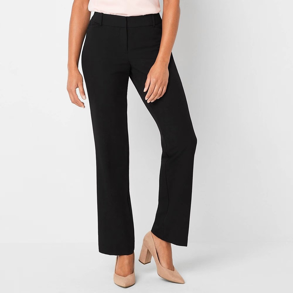 MSRP $60 Liz Claiborne Audra Womens 20 Tall Black Straight Mid Rise Trouser